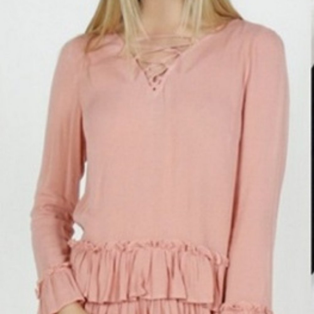 Peach, Long Bell Sleeved Boho Tunic Top NWT small